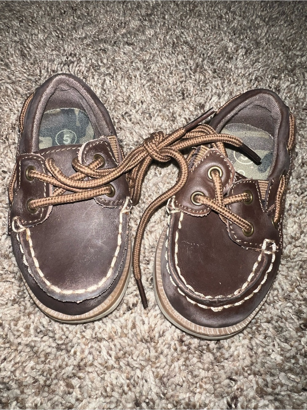 Y2K Vintage Cherokee Brown Genuine Leather Boat Shoes Baby Boy Toddler 5